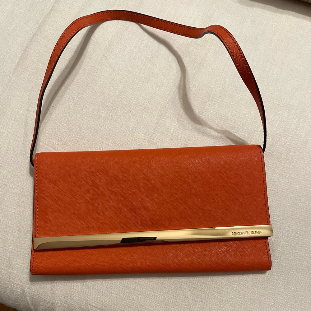 Michael Kors Orange Clutch with Gold Accent